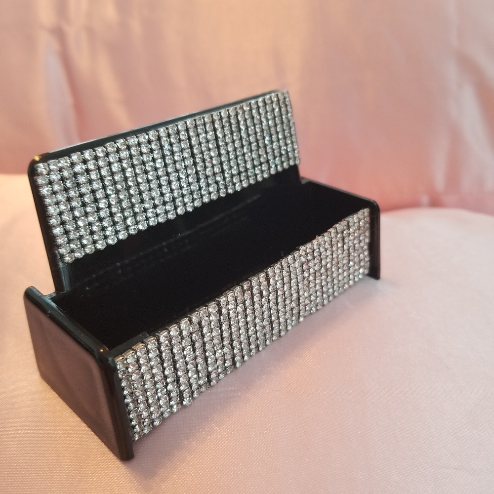 Rhinestone black business card holder hairdresser